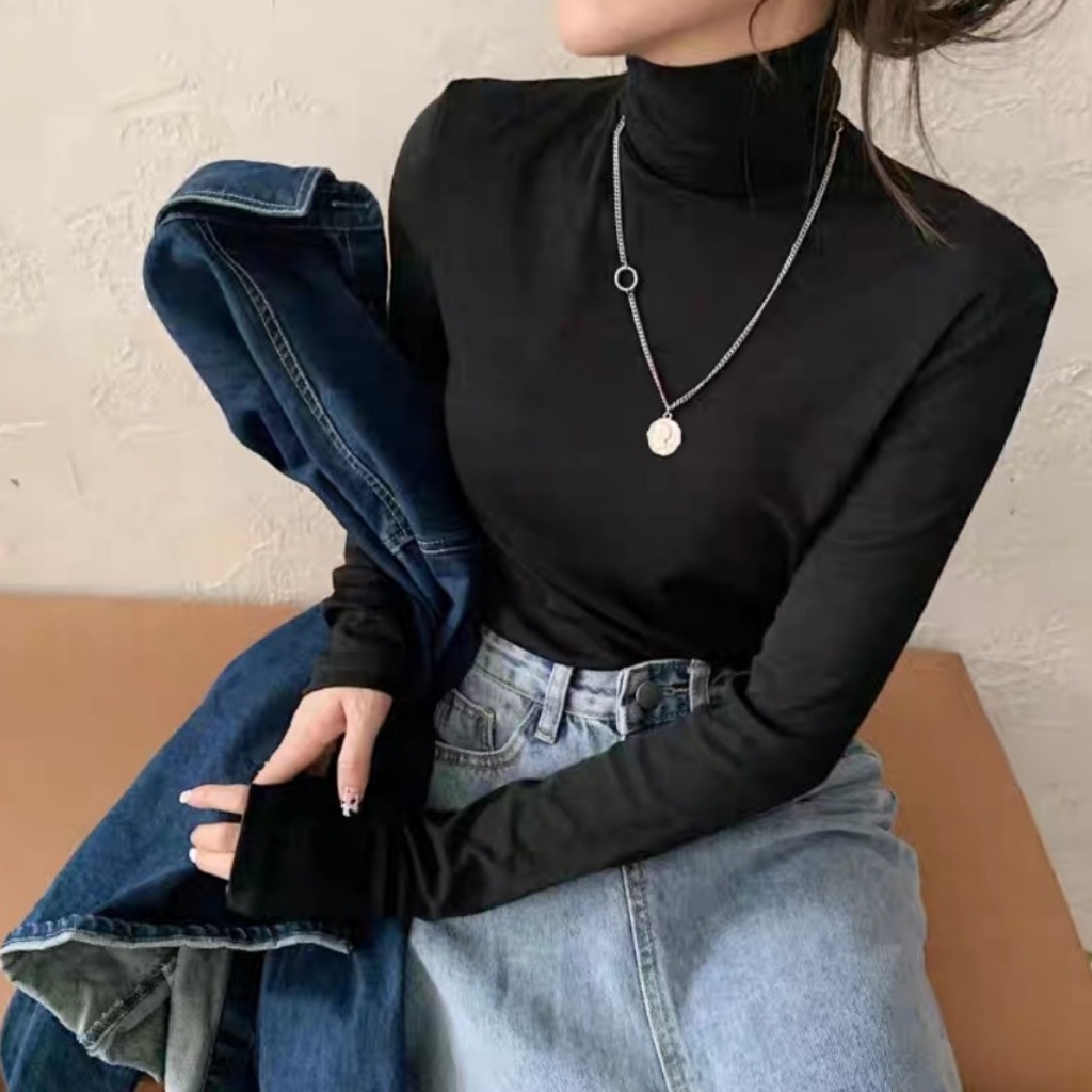 Áo Kiểu Nữ Cổ Lọ Tay Dài Chất Thun Cotton Lụa Mỏng Mịn Mát Fom Ôm Gọn Dáng