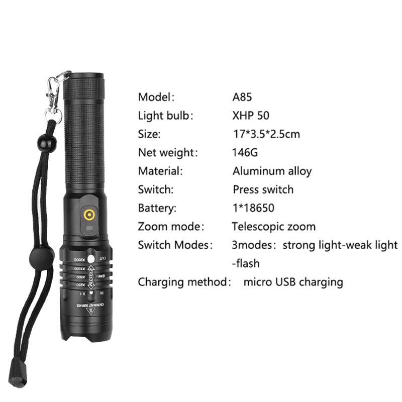đèn pin Led siêu sáng xhp50.2 mạnh nhất usb been Zoomable đèn lồng 18650 đèn Cẩm Sàn trại cá