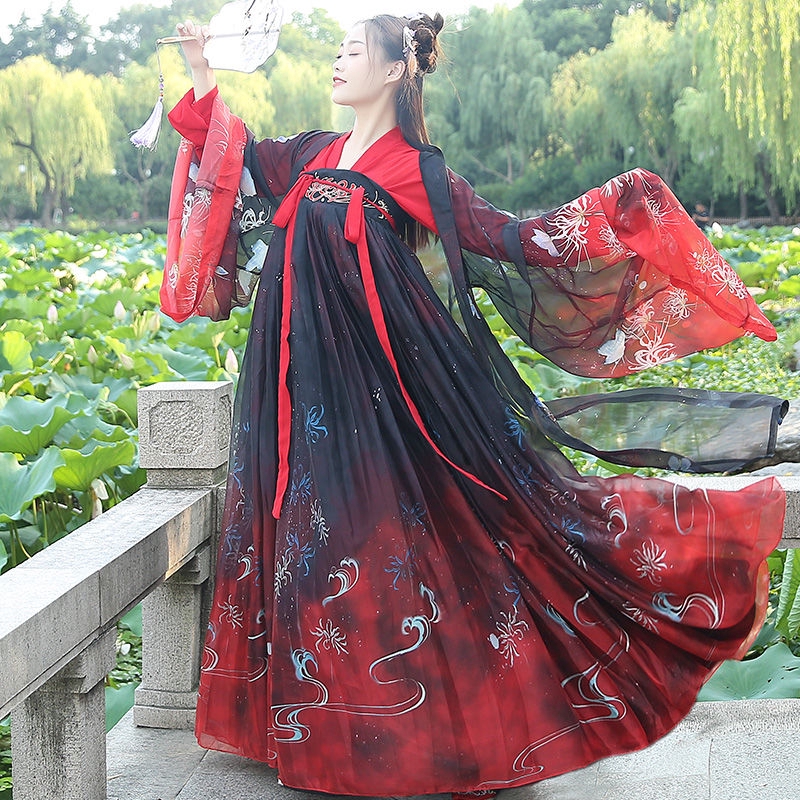 Đầm Hán Phục phong cách Trung Hoa tay áo rộng họa tiết hoa lá chính hãng dành cho nữ sinh mặc hàng ngày | BigBuy360 - bigbuy360.vn