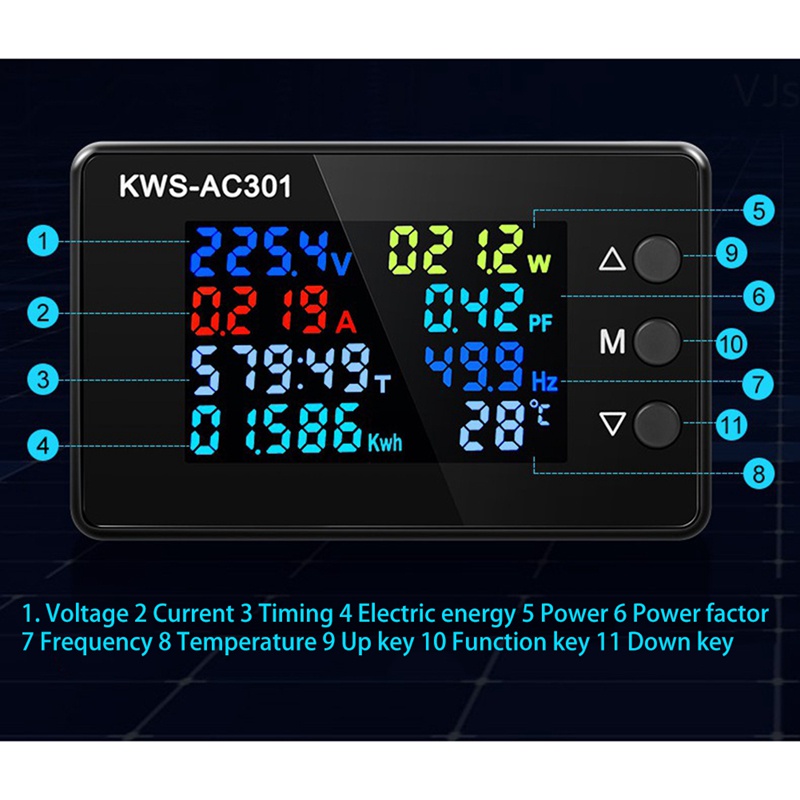 Màn hình kỹ thuật số Vôn kế hiện tại 50-300V AC Wattmeter Máy đo điện đa chức năng Máy dò điện