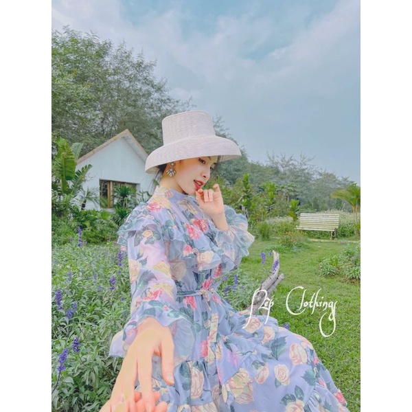 Váy maxi  hoa tay dài