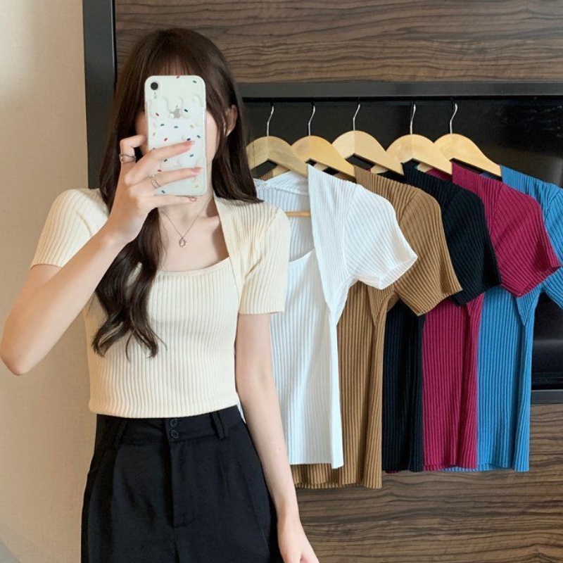 Áo Thun Giả Hai Lớp Cổ Vuông Dáng Ôm Thời Trang Dành Cho Nữ JL-TX-358