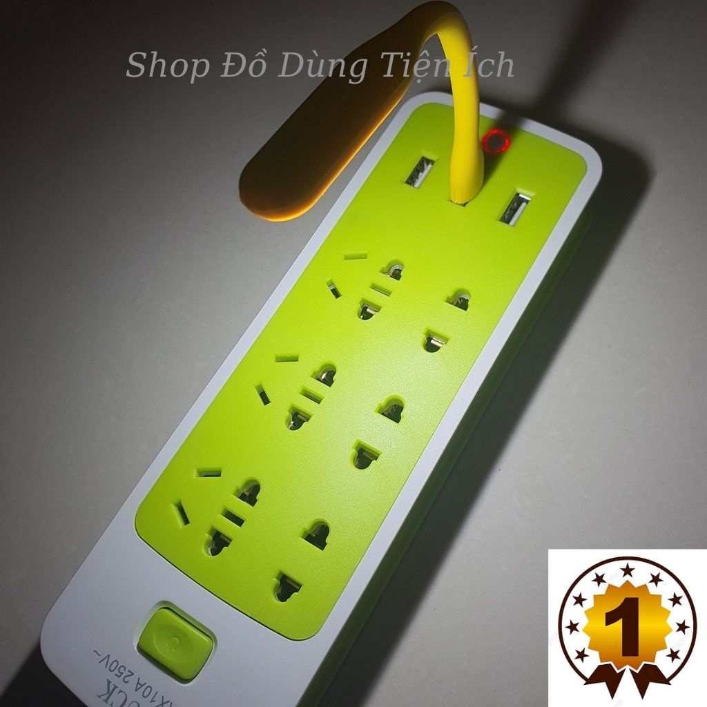 Ổ Cắm Điện Đa Năng Chống Giật 6 Ổ Cắm và 3 Cổng USB Màu Xanh Tiện Dụng Cho Gia Đình, An Toàn Khi Sử Dụng