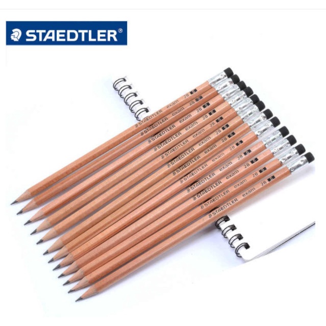Hộp 12 chiếc bút chì gỗ 2B thân mộc STAEDTLER EXAM 13240 có tẩy