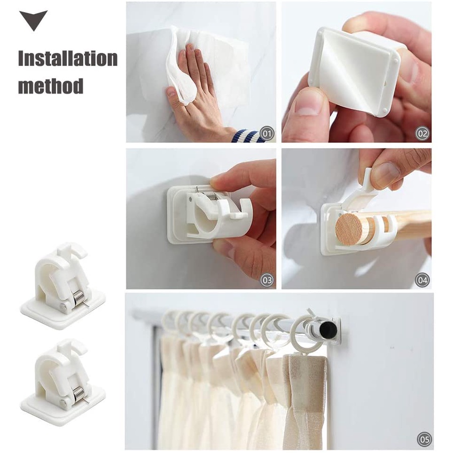 Móc treo thanh rèm cửa gắn tường không cần đục lỗ dễ sử dụng