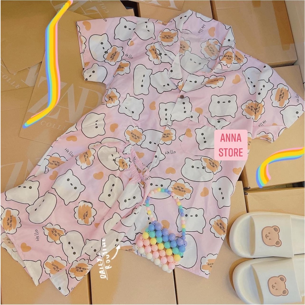 [Hàng mới về] Bộ ngủ pyjama tay ngắn quần cộc vải kate thái mặc thoải mái giá xưởng