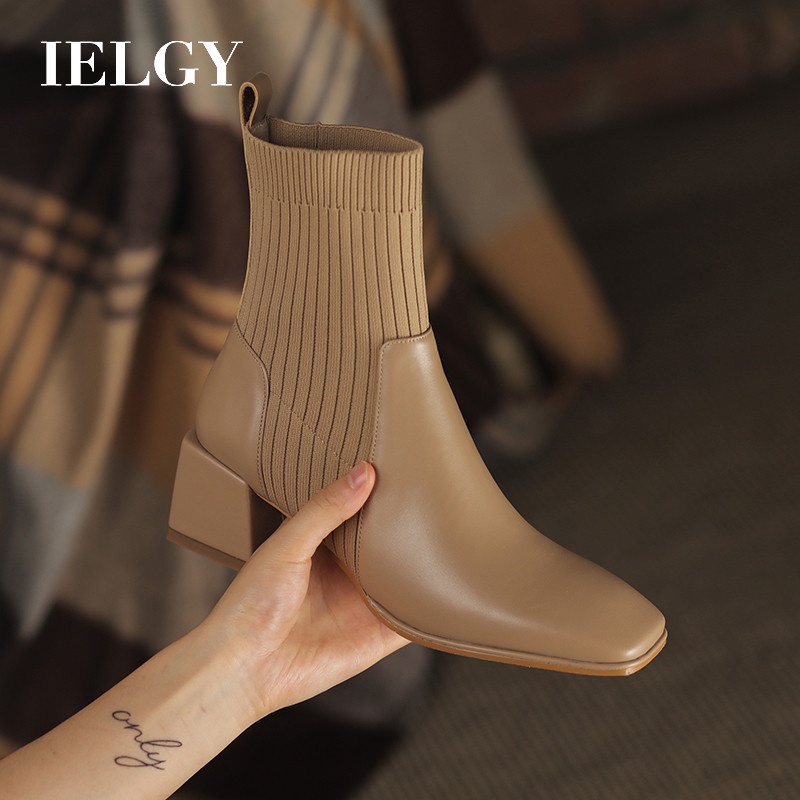 Giày bốt Ielgy cao gót mũi vuông phong cách thu đông cho nữ