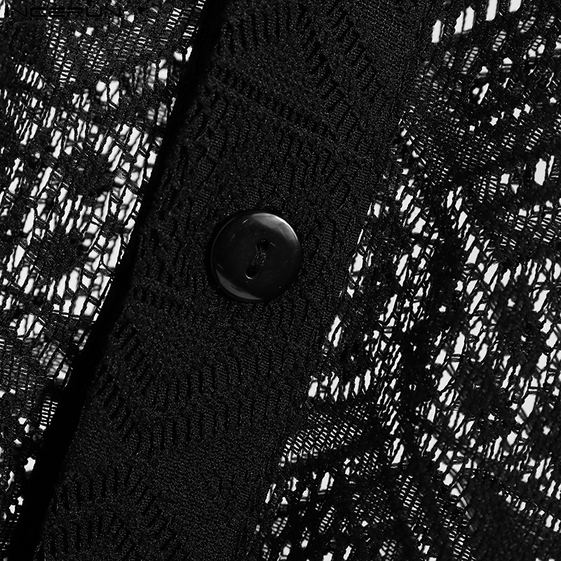 INCERUN Áo Sơ Mi Tay Dài Phối Lưới Thiết Kế Lỗ Thời Trang Cho Nam