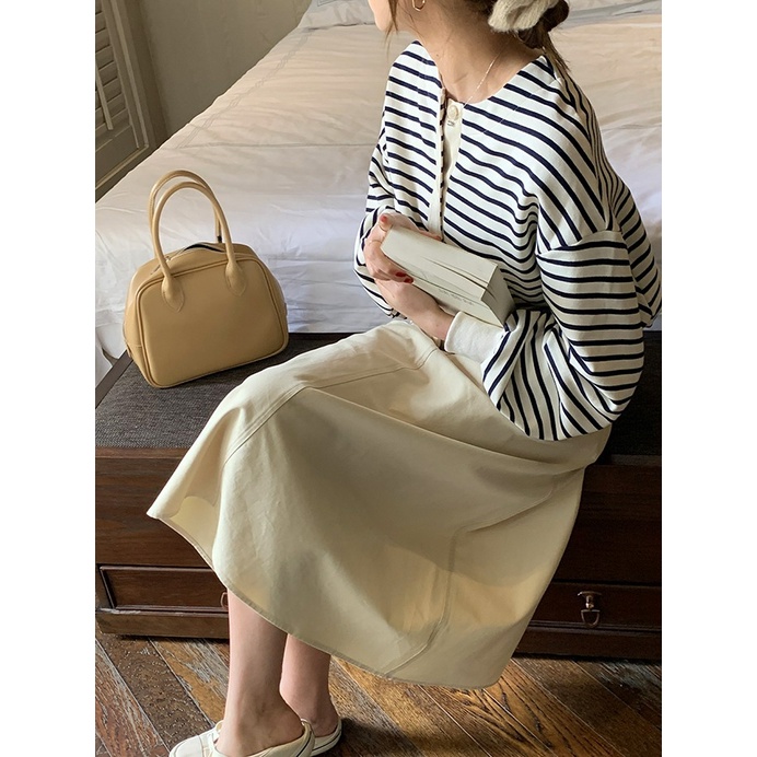 ZHELIHANGFEI Áo Khoác Cardigan Dệt Kim Tay Dài Dáng Rộng Kẻ Sọc Kiểu Retro Đơn Giản