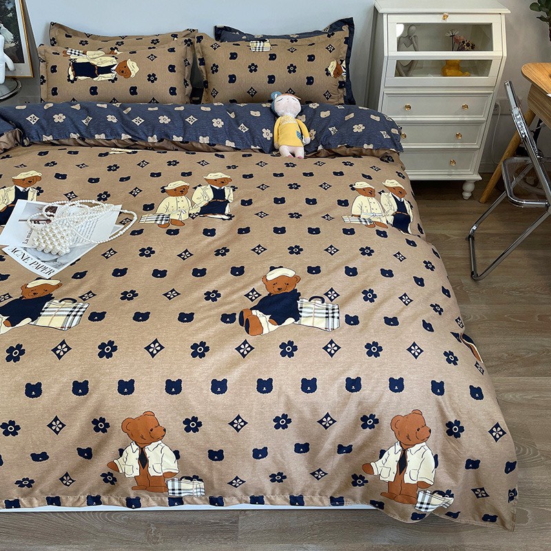 Bộ Chăn Ga Gối Cotton Poly - Mẫu gấu vali