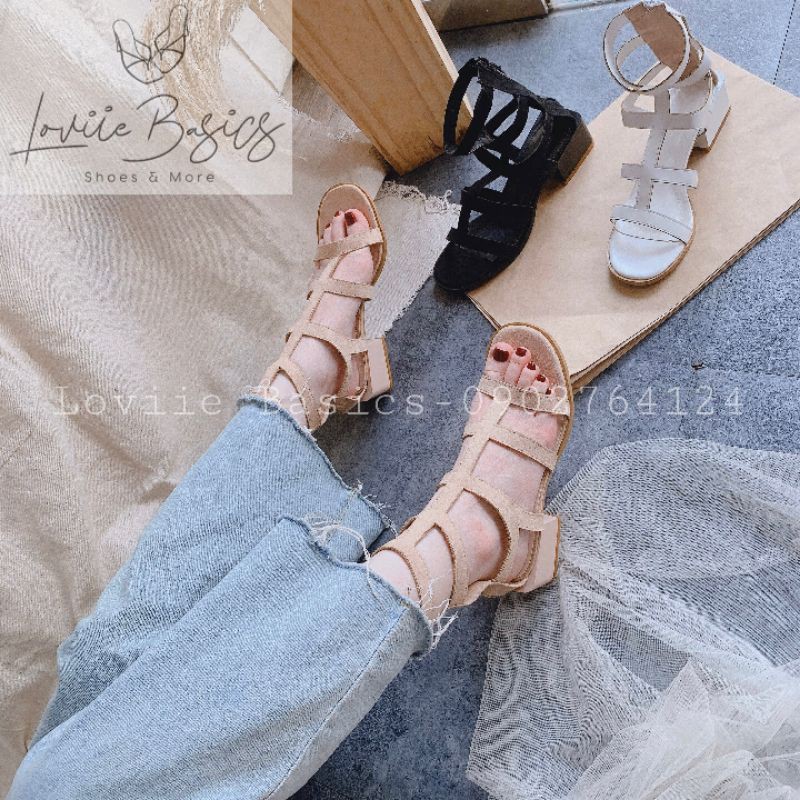 LOVIIE BASICS - GIÀY SANDAL CHIẾN BINH CỔ CAO ĐẾ VUÔNG 2 PHÂN - SANDAL NỮ CHIẾN BINH DÂY MẢNH - GIÀY SANDAL NỮ - S200907