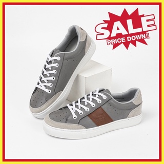 Giày sneaker lc nam- giày thể thao da bò cao cấp màu xám