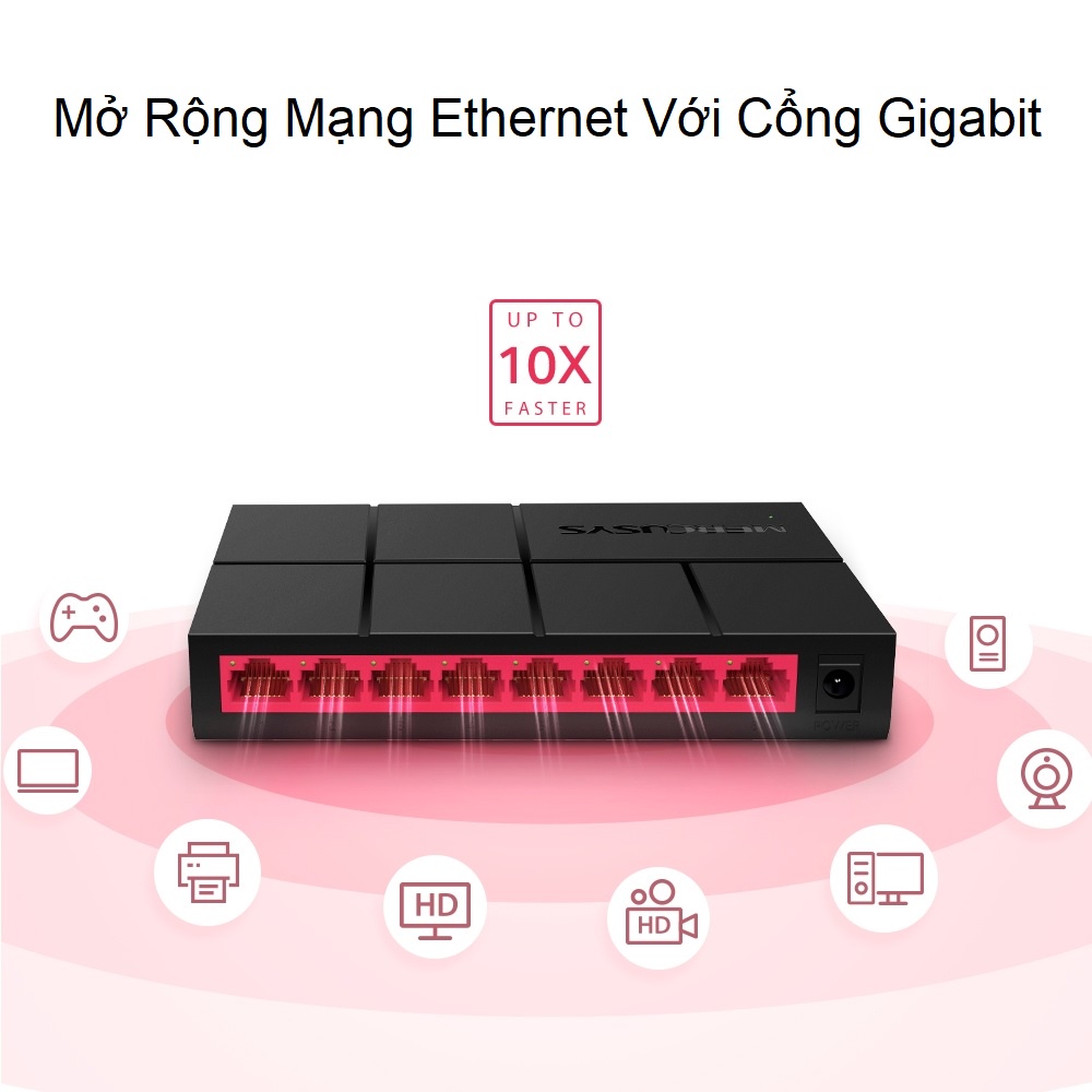 Bộ Chia Tín Hiệu Để Bàn Mercusys MS108G Switch 8 Cổng - Sản phẩm chính hãng