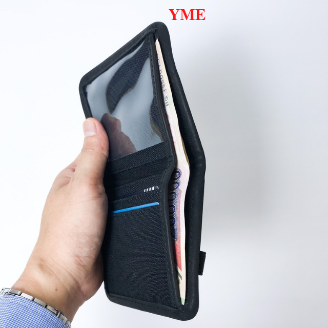 Ví vải mini Nam Nữ YME đựng tiền và thẻ card tiện lợi nhét vừa túi quần viền da thật YMN