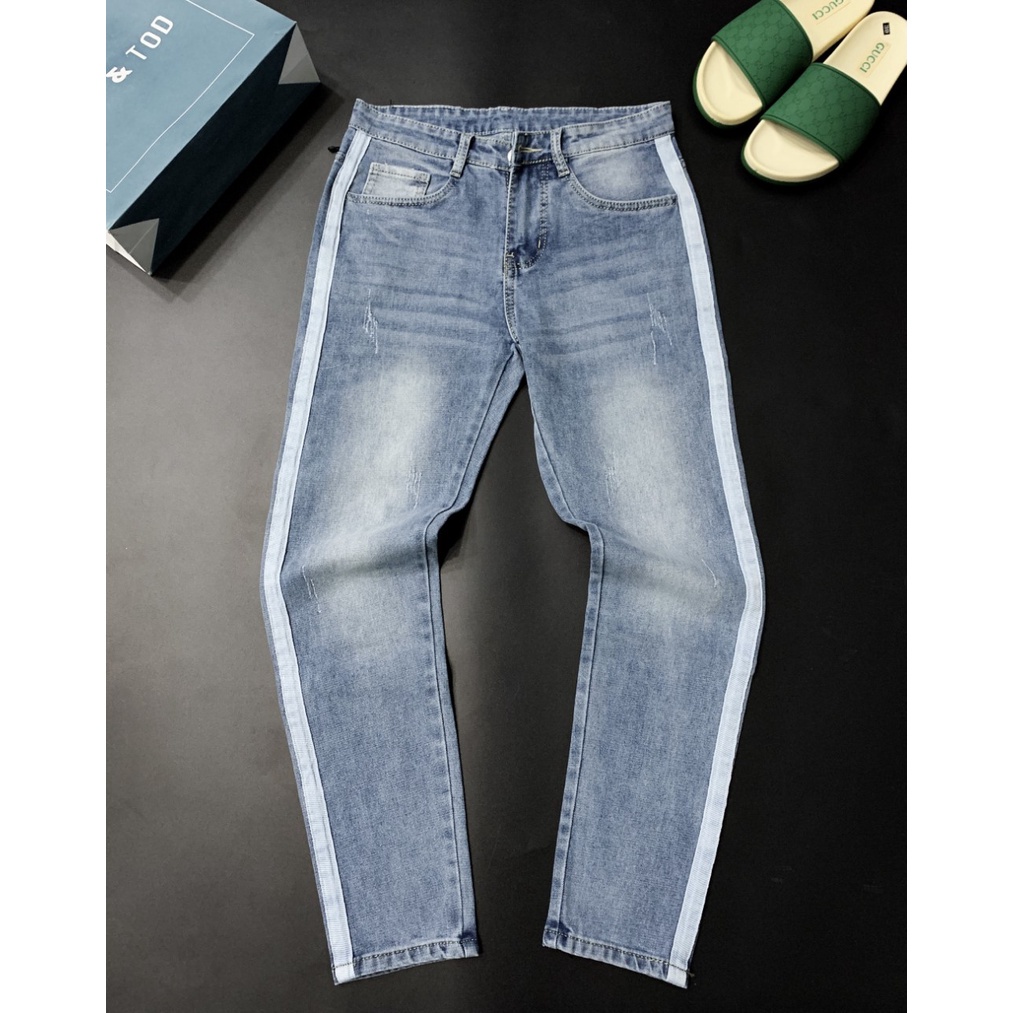 Quần bò nam chạy sọc không rách chất jean co giãn vải dày đẹp ms 19016 * x