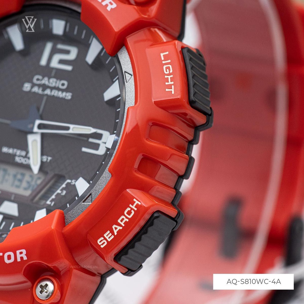 Đồng Hồ Năng Lượng Mặt Trời Nam Casio WATCHSTORE AQ-S810WC-4AVDF , Kính Nhựa 46.6mm, Màu Đỏ Trẻ Trung Cá Tính
