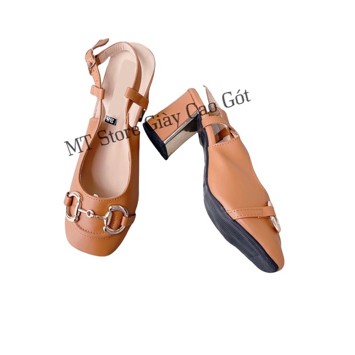 Giày Cao Gót 6p Bít Mũi Vuông Phối Khoá