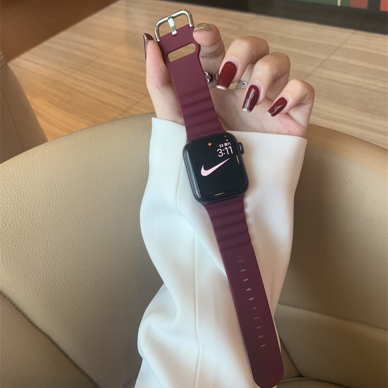 Dây Cao Su Mềm Thiết Kế Gợn Sóng Cho iWatch 41mm 45mm 40mm 44mm 42mm 38mm A Watch Series 7 6 5 4 3 2 SE