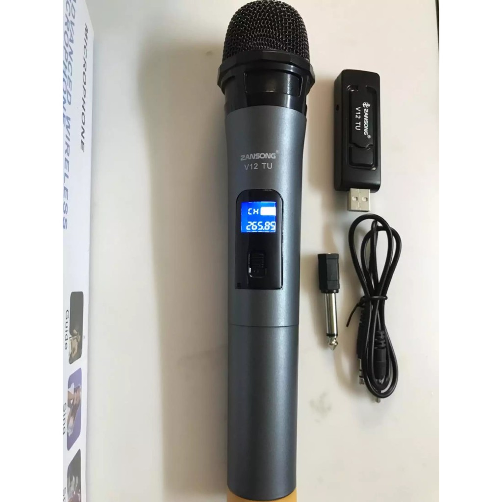 [HÀNG XỊN] Micro Karaoke V12 không dây cho loa kéo, loa karaoke, loa bluetooth Zangsong màn hình LCD Hỗ trợ các thiết bị