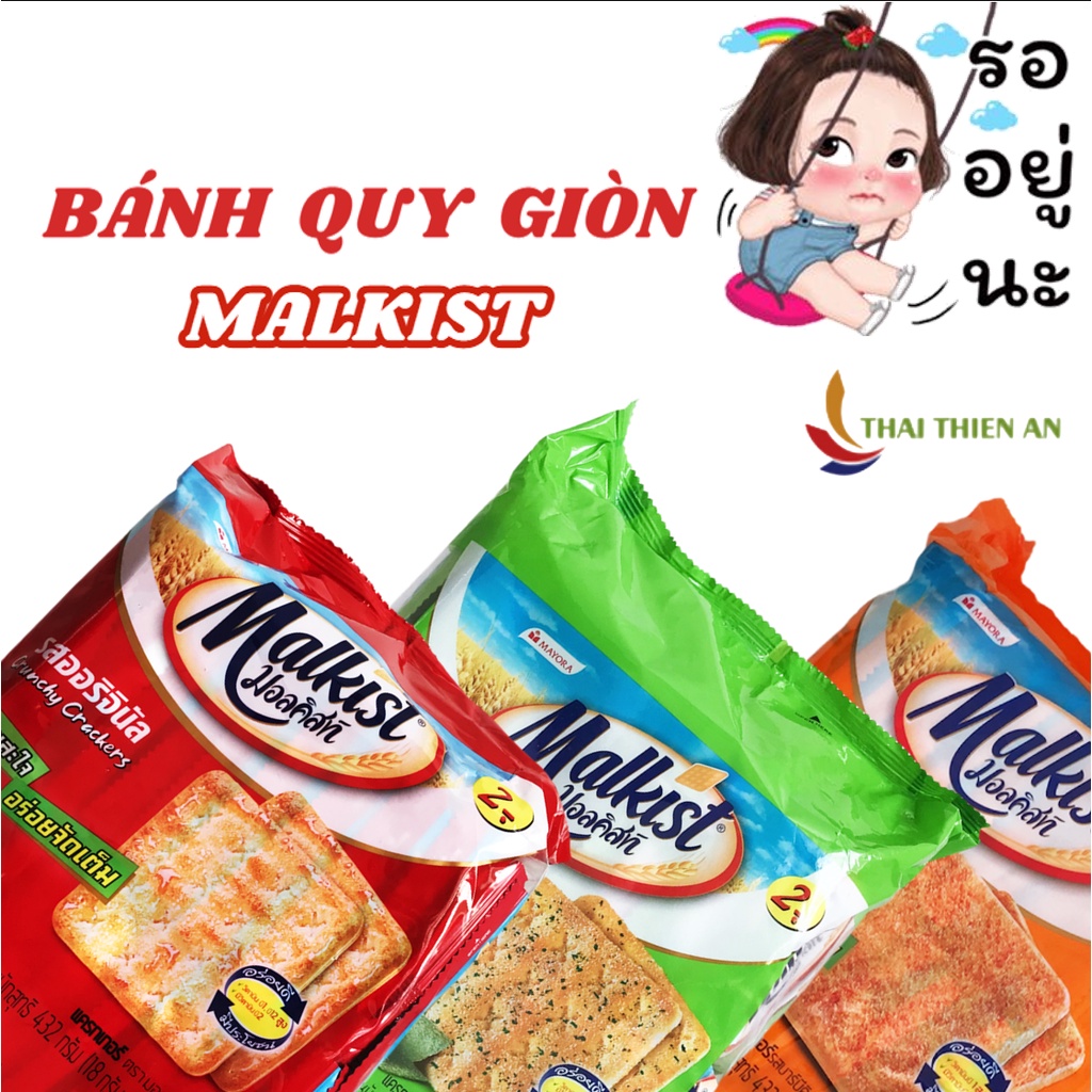 Bánh quy giòn vị thịt nướng MALKIST Thái Lan 432gr - bánh ít calo - túi - BBQ floss flavour crackers