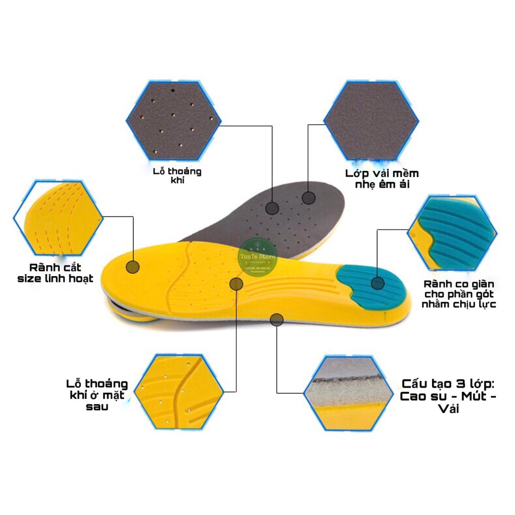 Lót giày thể thao 3 lớp đàn hồi,thấm hút, thoáng khí cực tốt LOTGIAYVANG