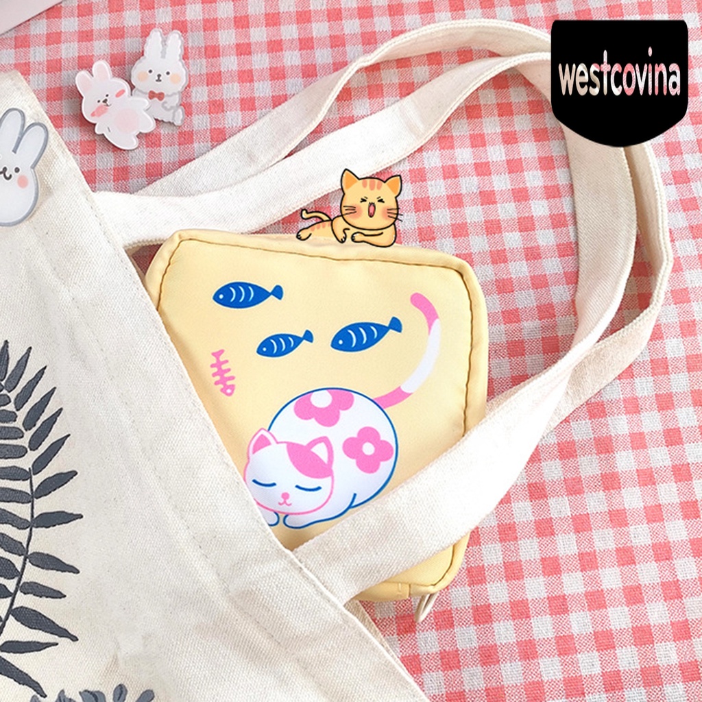 [Hot]☀ Túi Đựng Khăn Giấy Tampon Bằng Nylon Chống Nước Thiết Kế Khóa Kéo In Hoạt Hình Cho Nữ