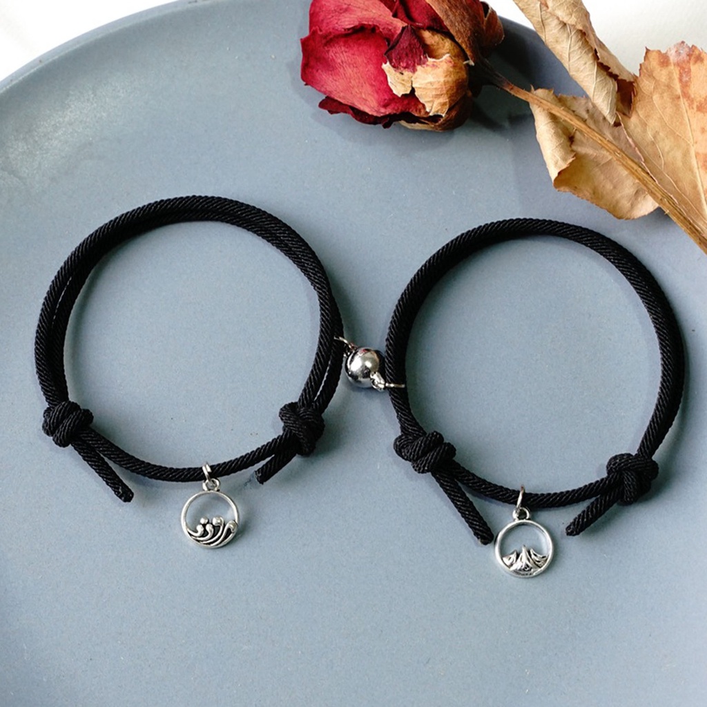 Bộ 2 Vòng Đeo Tay Dây Bện Phối Khóa Nam Châm Thời Trang Cho Cặp Đôi