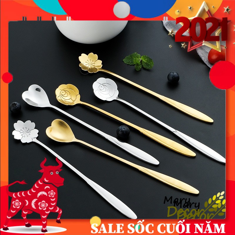 Thìa cafe, muỗng cafe cao cấp, hai màu vàng bạc sang trọng hoa văn siêu đẹp trang trí bàn ăn, decor | BigBuy360 - bigbuy360.vn