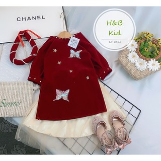 Áo Dài Nhung Đính Ngọc Phối Chân Váy Voan Lụa 2 Lớp Cho Bé Gái V189 - NamKidShop