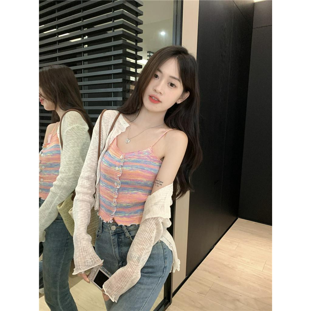 63601 Mùa Hè Phong Cách Mới Áo Nịt Hai Dây Sọc Đầy Màu Sắc