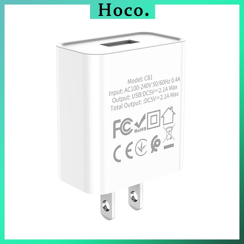 Củ sạc Hoco C81 2.1A cổng cốc sạc nhanh USB chất liệu PVC an toàn dành cho iPhone Samsung Huawei Xiaomi Oppo cục sạc