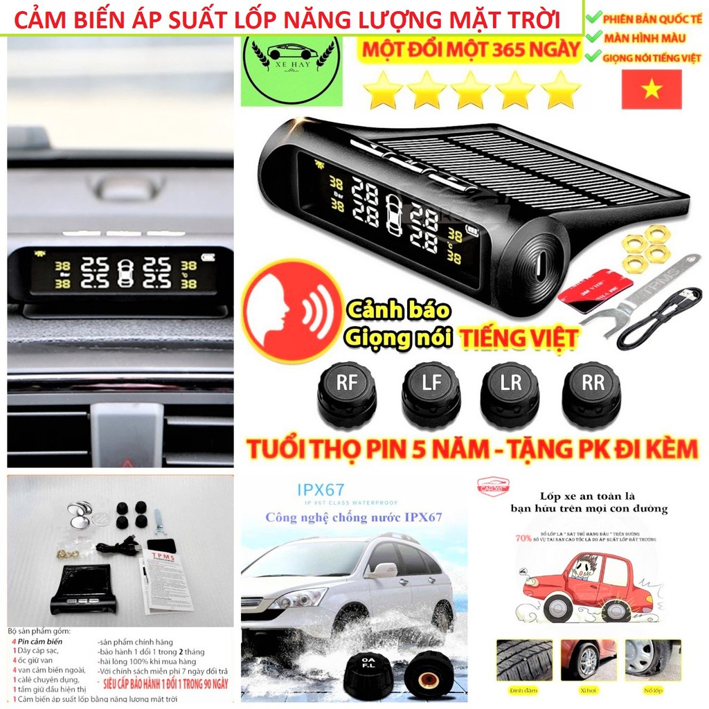 BỘ CẢM BIẾN ÁP SUẤT LỐP Ô TÔ KHÔNG DÂY MẪU MỚI , PIN SẠC NĂNG LƯỢNG MẶT TRỜI LẮP CÁC LOẠI XE