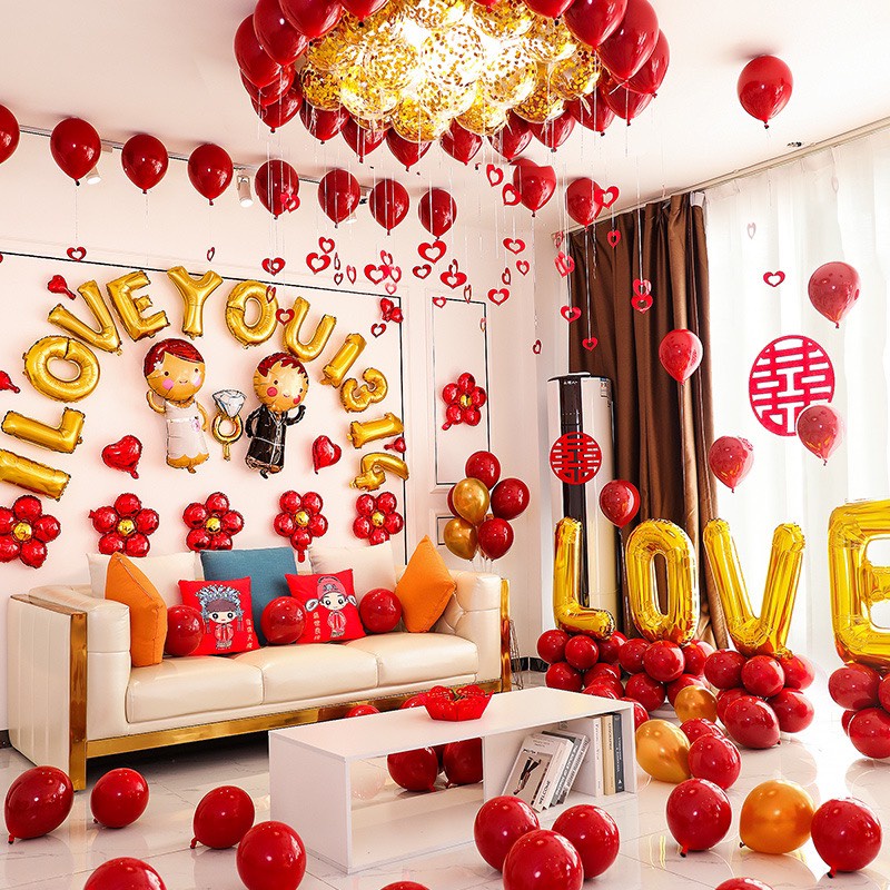 [Tặng 100 cánh hoa hồng] Set Bóng Bay Trang Trí Phòng Cưới Tân Hôn Nhiều Mẫu GH00