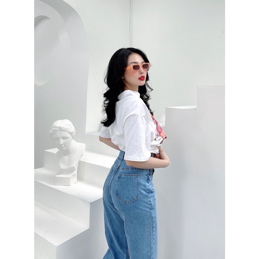 QUẦN JEANS ỐNG RỘNG NỮ LƯNG CAO 2 NÚT 2 TAI TAM GIÁC MÀU XANH NHẠT XANH ĐẬM LAI CUỐN FORM DÀI RỘNG CAO CẤP NITIQC