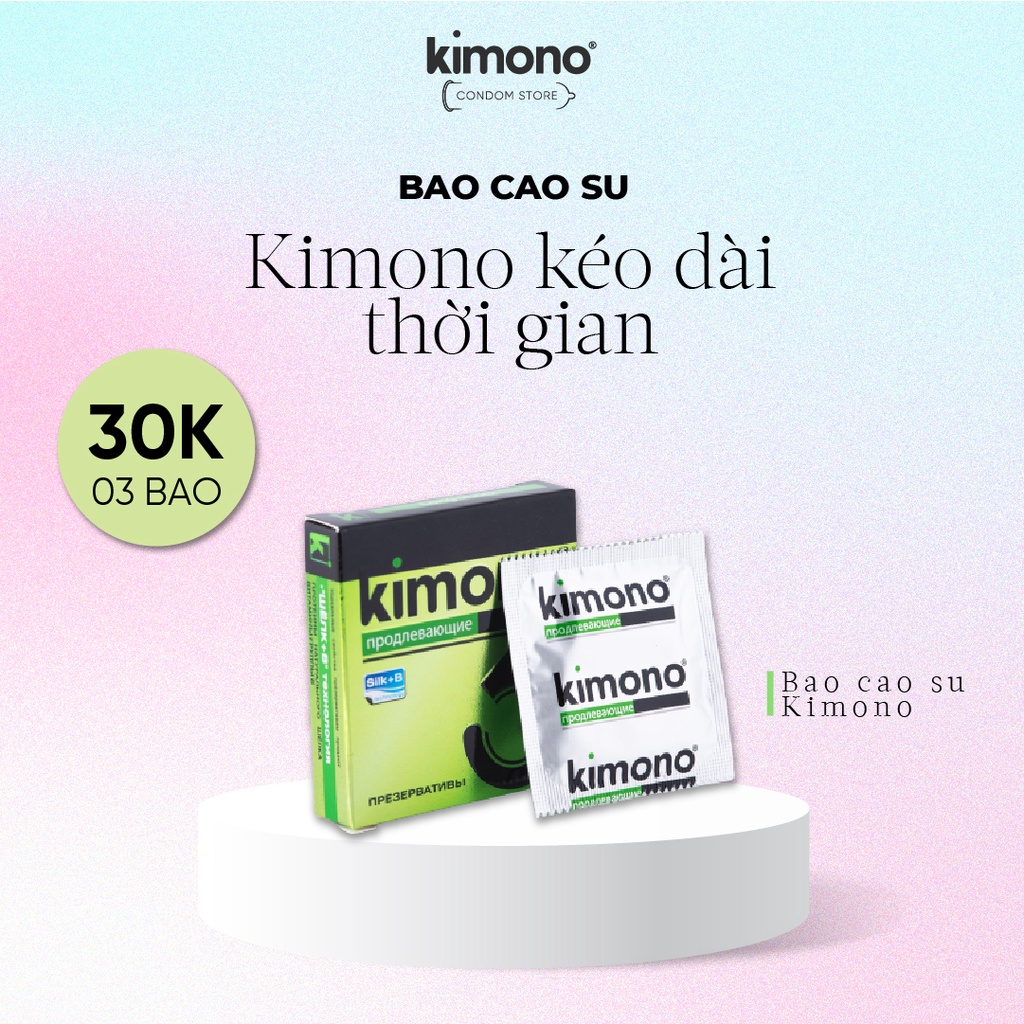 Bao cao su Kimono kéo dài thời gian siêu mỏng 0.03mm màu xanh lá loại 3 bao
