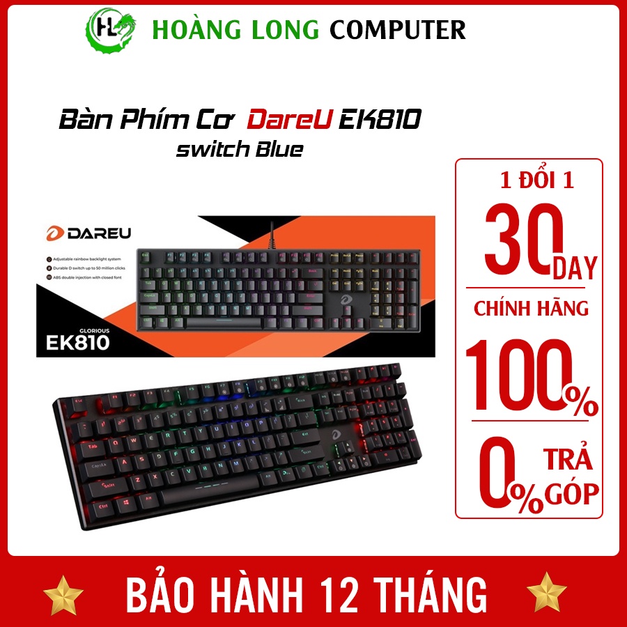 Bàn phím cơ Keyboard Gaming Có Dây DareU EK810 Blue/Red/Brown switch Siêu Mượt- Hoàng Long Computer