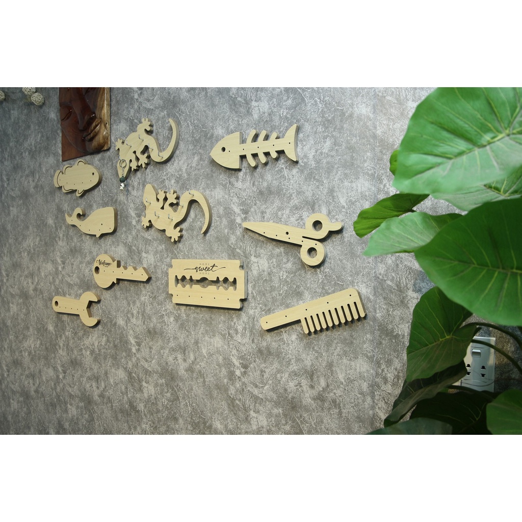 Móc Treo Chìa Khóa Gỗ Dán Tường Decor, Bảng Treo Chìa Khóa Gỗ