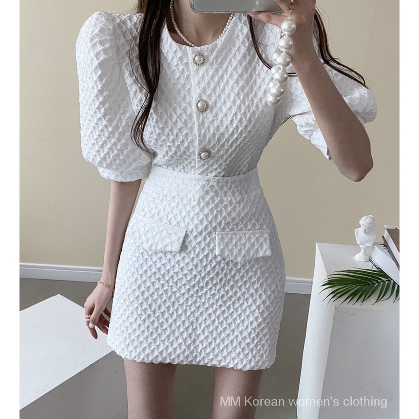 CHANEL Set Áo Kiểu Tay Phồng + Chân Váy Phong Cách Hàn Quốc Dành Cho Nữ
