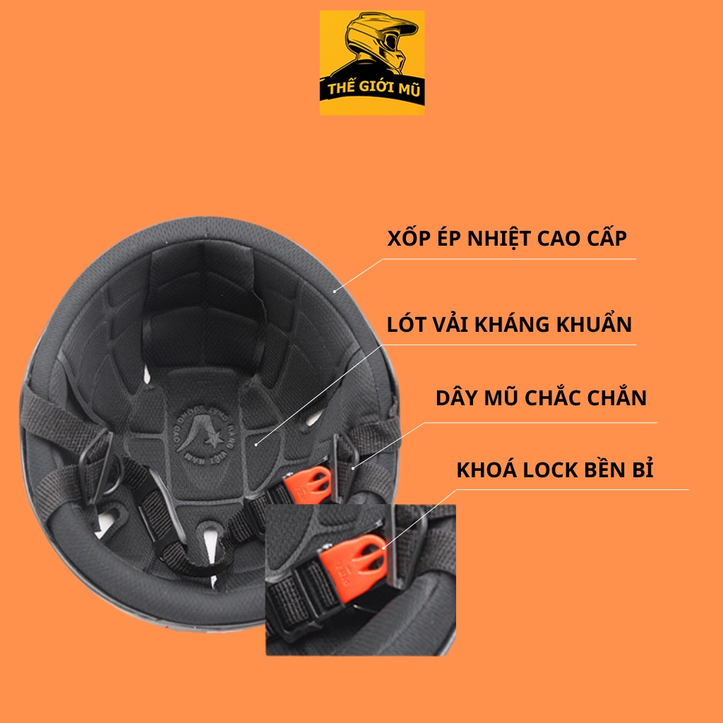 Mũ bảo hiểm nửa đầu màu trơn C2T Store kèm kính đủ màu sắc, hàng chính hãng