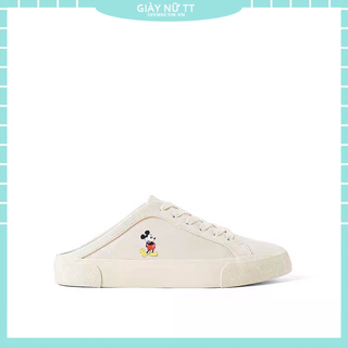 Giày Lười Vải Canvas In Hình Chuột Mickey Dễ Thương