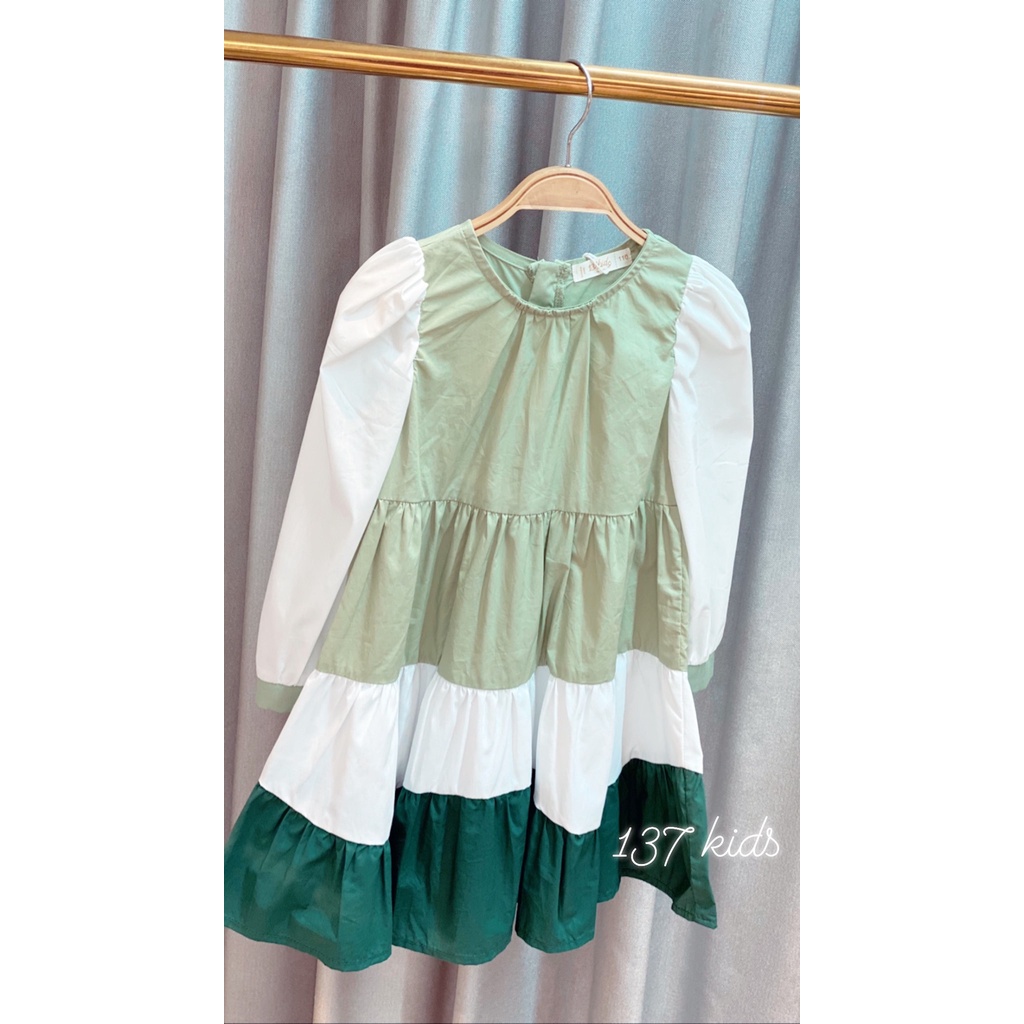 Váy xòe dài tay bé gái 137KIDS thiết kế cao cấp xếp tầng xinh xắn chất thô thấm hút mồ hôi