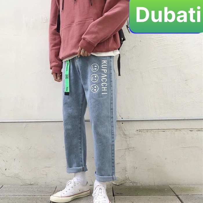 Quần Jeans Baggy Rộng, Quần Jean Nam Ống Suông Rộng In Hình Mặt Cười Kubaochi-  DUBATI FASHION
