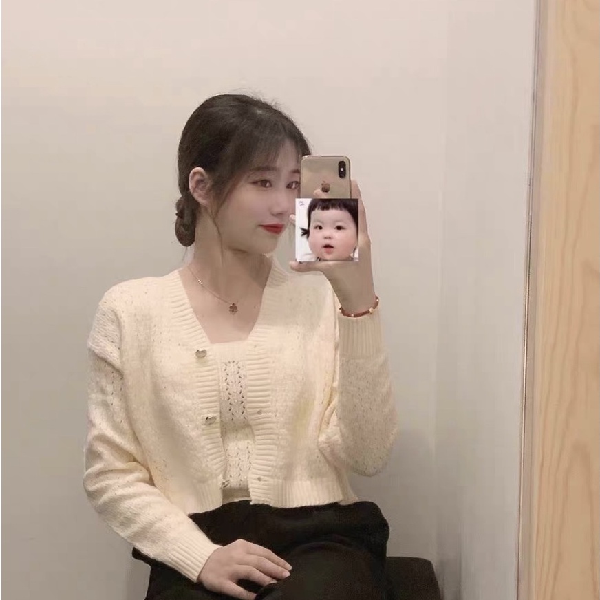 Set 2 chi tiết len trơn Forgirl basic áo cadigan kèm áo dây cá tính FG163