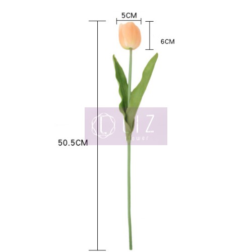 Hoa Tulip Giả bằng Pu [Lá Xoăn] Cao 50cm Hoa Giả Mềm Mại Giống Thật 100%