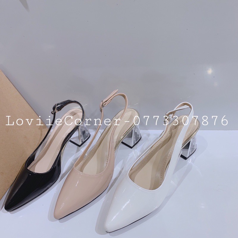 LOVIIECORNER- GIÀY CAO GÓT 5P MŨI NHỌN ĐẾ VUÔNG - GIÀY SANDAL BÍT MŨI ĐẾ VUÔNG CAO GÓT 5P GÓT TRONG SUỐT - 3 MÀU G201134