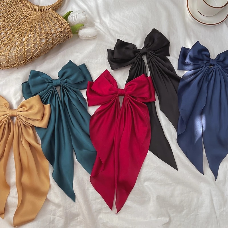 Kẹp Tóc Nơ Ruy Băng Lớn Bằng Satin Cho Nữ