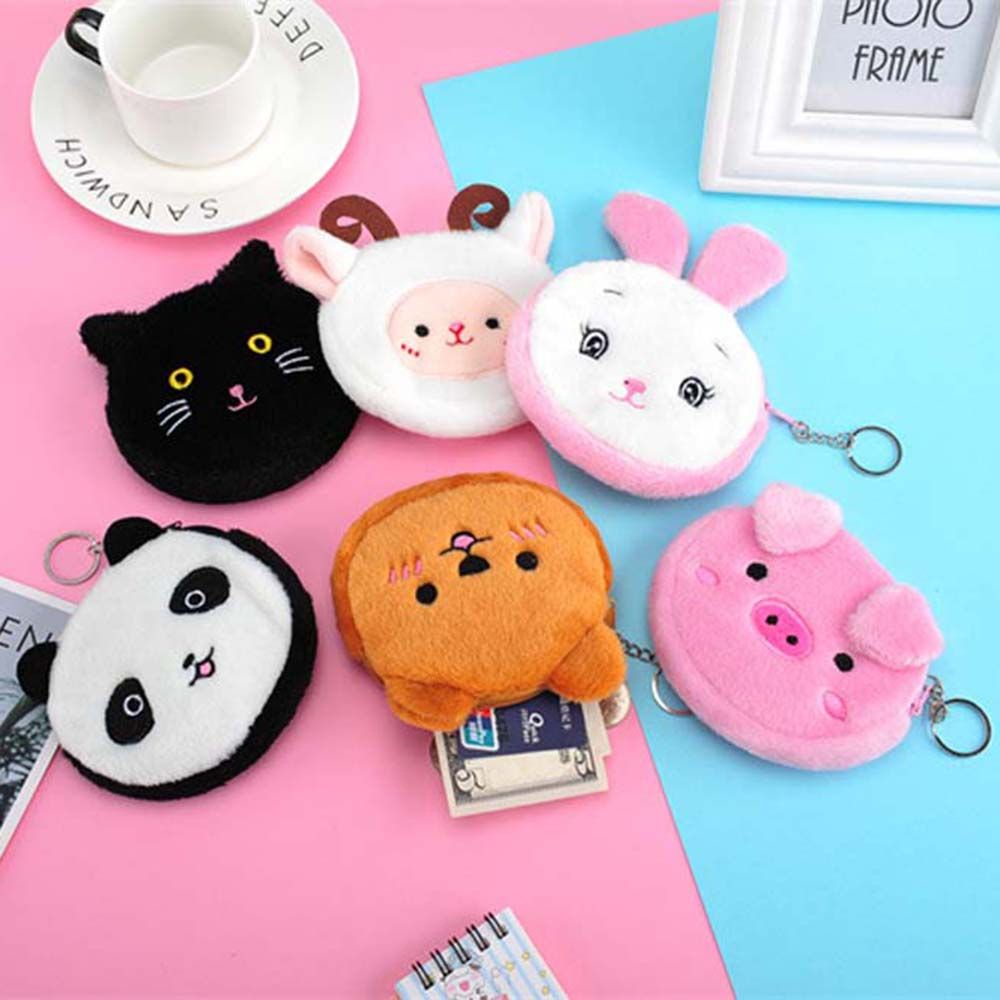 Túi đựng tiền xu/tai nghe mini bằng vải bông in họa tiết hoạt hình dễ thương kèm móc khóa tiện dụng cho học sinh