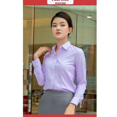 Áo sơ mi nữ Thái Hòa tím cà trơn vải kate