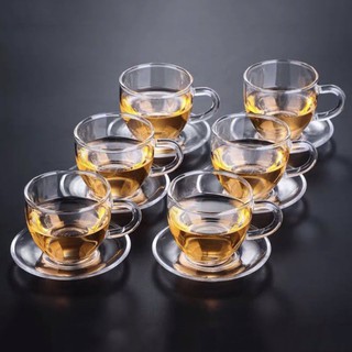 Chén thủy tinh uống trà 2 lớp có quai