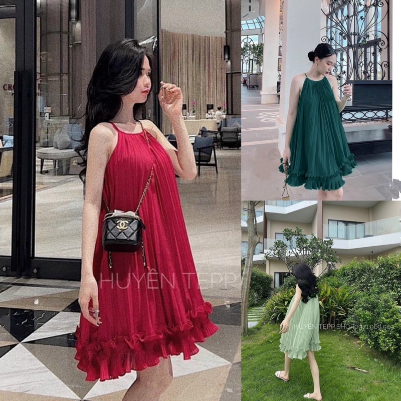 Đầm Yếm Tằm Dập Ly Phối Vạt Bèo Hàng Đẹp Nhức Nách